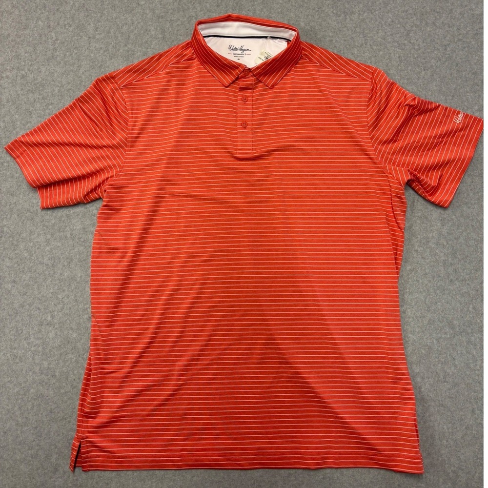 Walter Hagen Performance 11 Mens XL Orange White Striped Golf Polo MGA11578YDFS